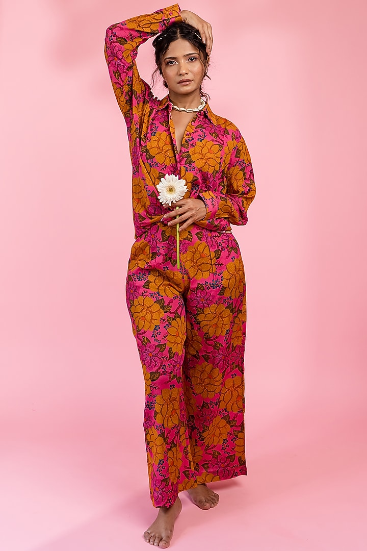 Pink Viscose Crepe Pant Set by Label Sugar at Pernia's Pop Up Shop
