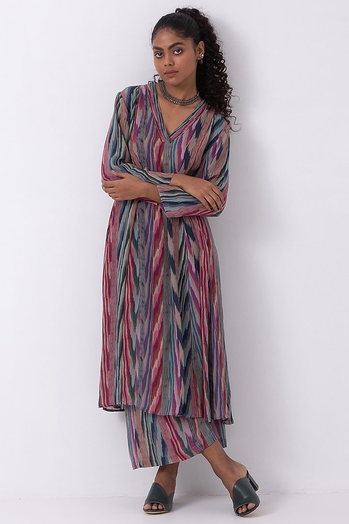 Multi-Colored Crepe Striped Kurta Set by Label Shreya Sharma at Pernia's Pop Up Shop