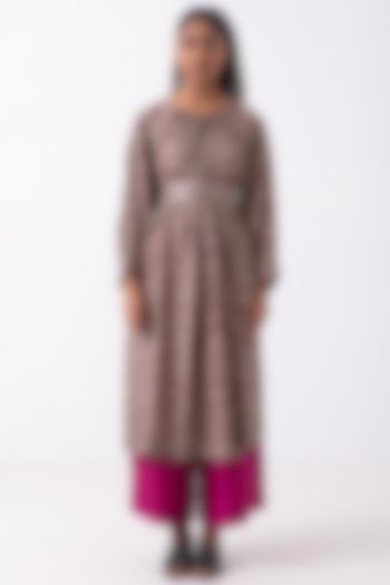 Brown Pure Silk Gathered Kurta Set by Label Shreya Sharma at Pernia's Pop Up Shop