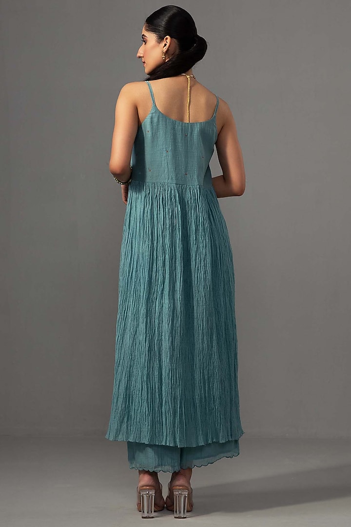 Aqua Chanderi Hand Embroidered Anarkali Set by Label Shreya Sharma at Pernia's Pop Up Shop