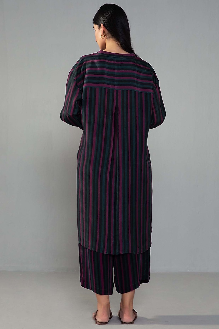 Blue Natural Crepe Stripe Printed Kurta Set by Label Shreya Sharma at Pernia's Pop Up Shop