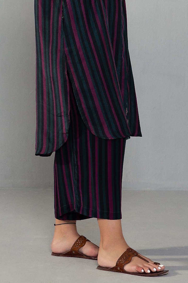 Blue Natural Crepe Stripe Printed Kurta Set by Label Shreya Sharma at Pernia's Pop Up Shop