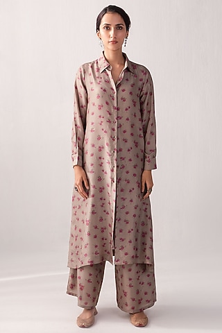 Brown Printed Co-Ord Set by Label Shreya Sharma