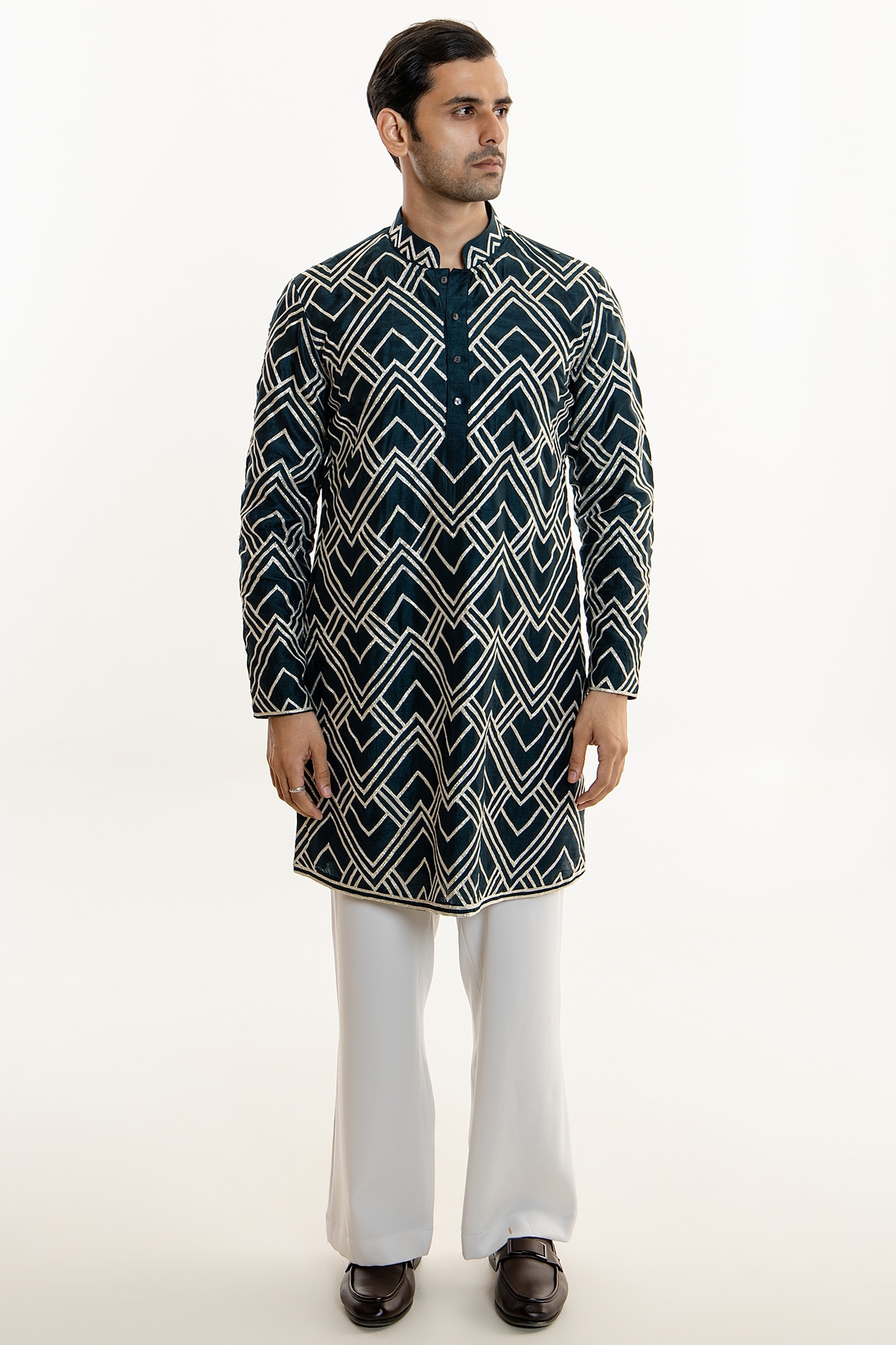 Line by Shamim Khan Teal Dola Silk Gota Work Kurta Set