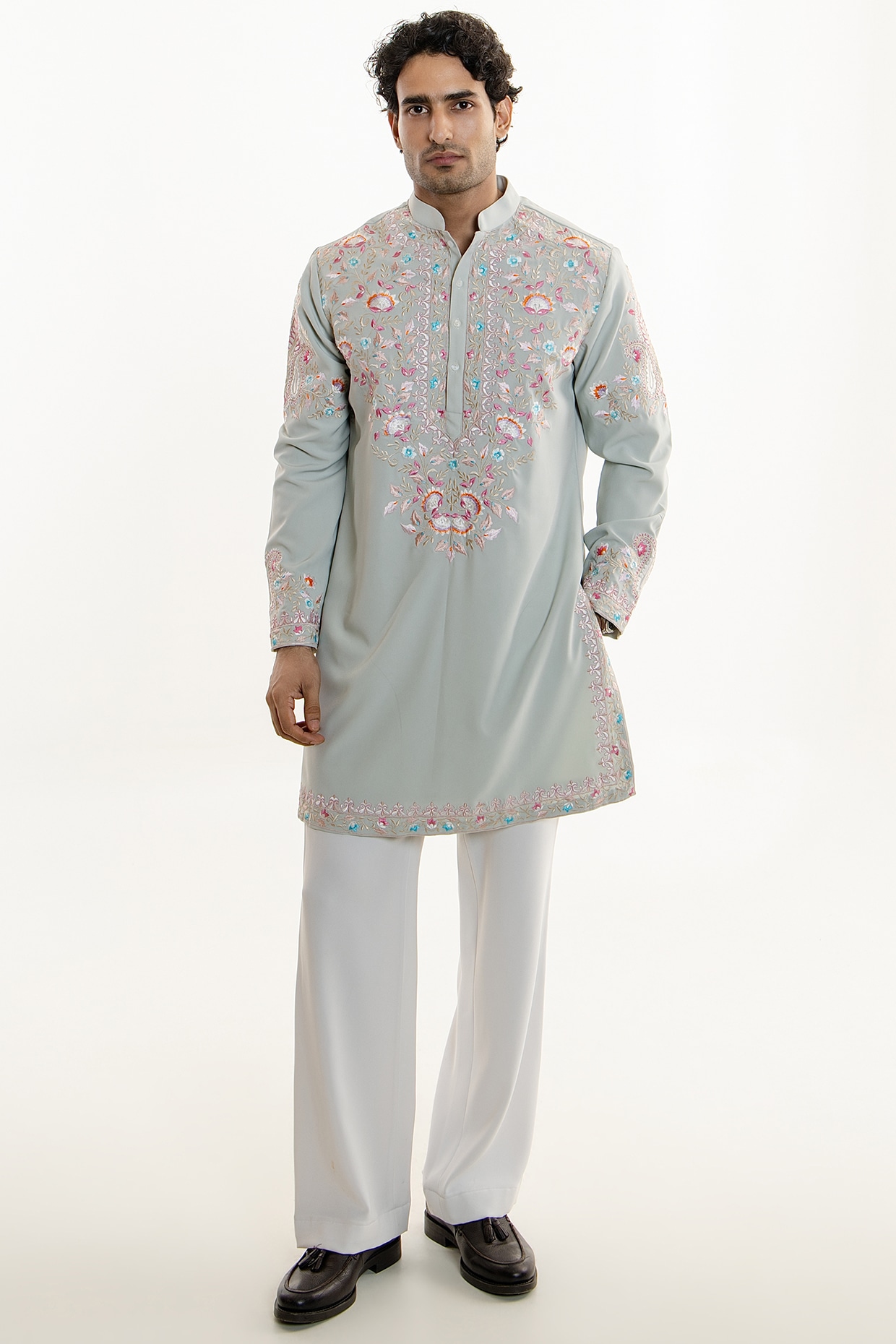 Line by Shamim Khan Dusty Mint Green Japanese Fabric Thread Embroidered Kurta Set