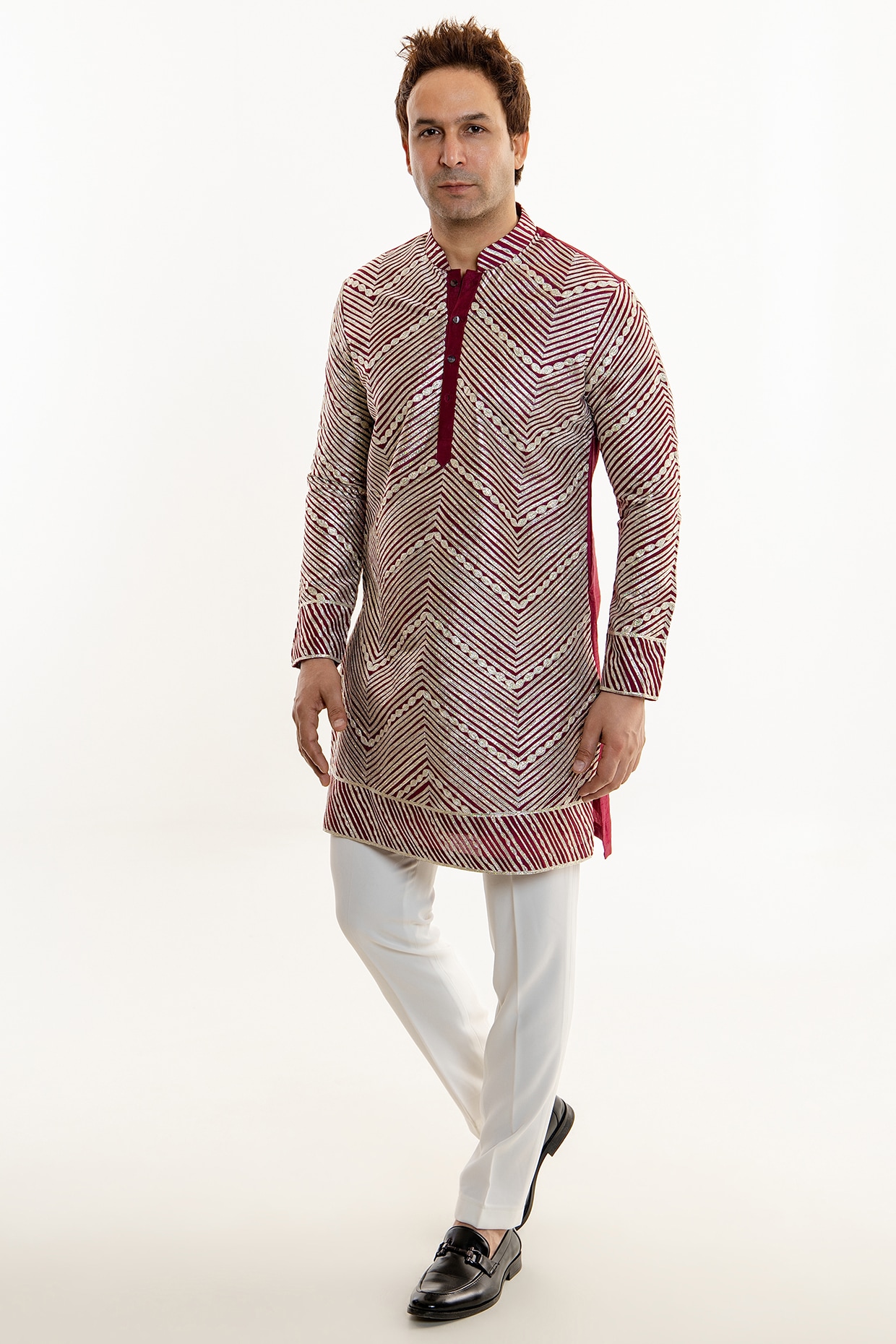 Line by Shamim Khan Red Dola Silk Gota Work Kurta Set