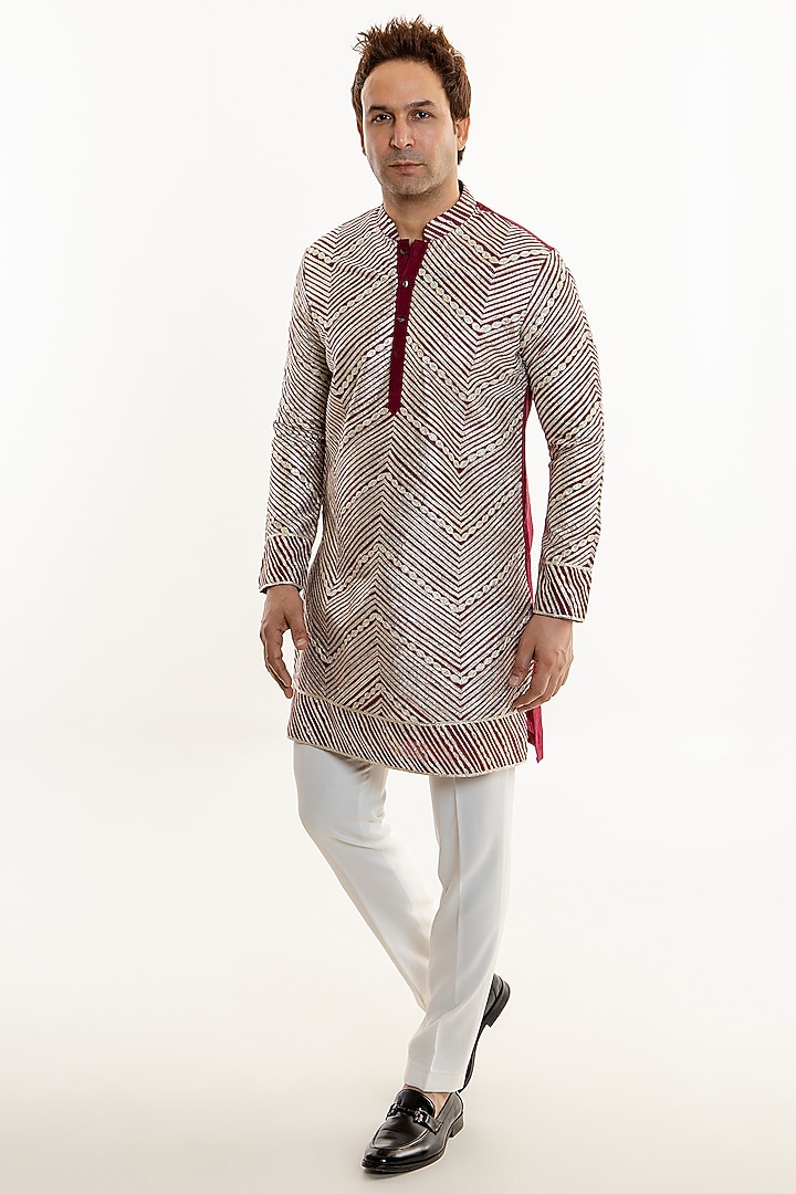 Red Dola Silk Gota Work Kurta Set by Line by Shamim Khan at Pernia's Pop Up Shop