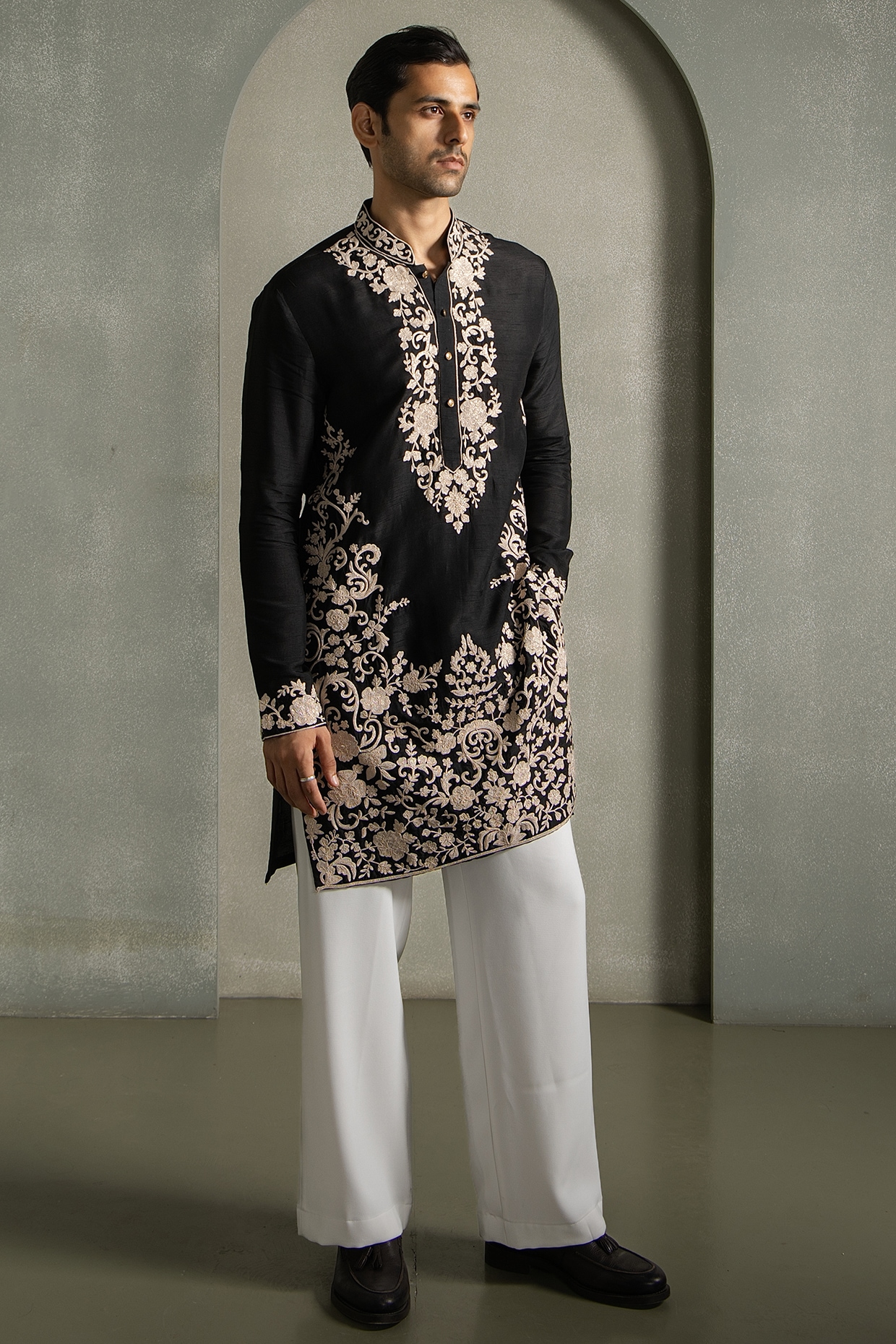 Line by Shamim Khan Black Dola Silk Thread Embroidered Kurta Set