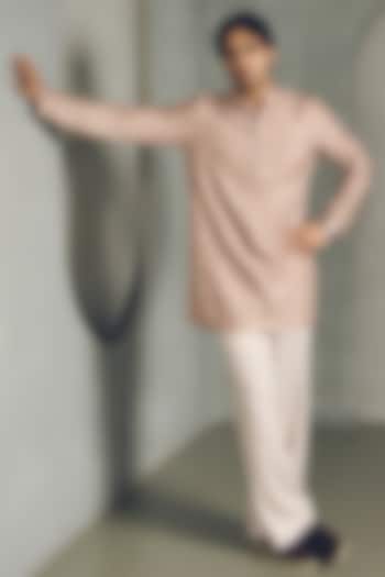 Pastel Brown Dola Silk Thread Embroidered Kurta Set by Line by Shamim Khan at Pernia's Pop Up Shop