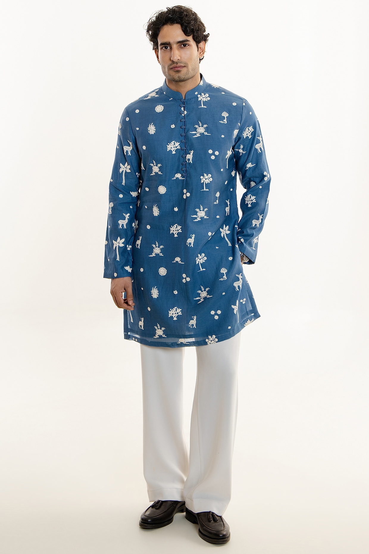 Line by Shamim Khan Blue Dola Silk Thread Embroidered Kurta Set