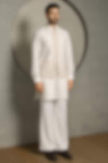 Ivory Dola Silk Beads Embroidered Nehru Jacket Set by Line by Shamim Khan at Pernia's Pop Up Shop