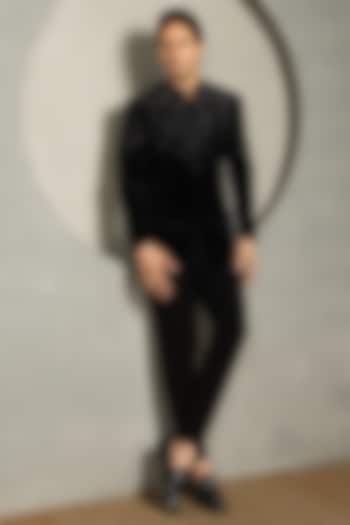 Black Velvet Groom Bandhgala Set by Line by Shamim Khan at Pernia's Pop Up Shop