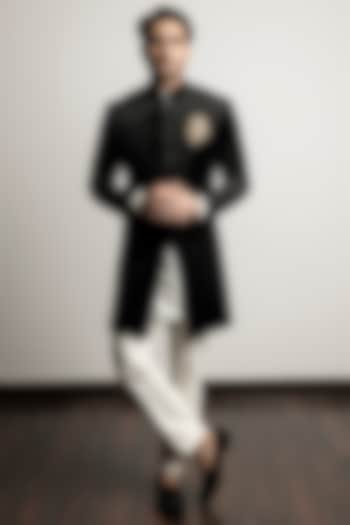 Black Embroidered Indo-Western Set by Line by Shamim Khan at Pernia's Pop Up Shop