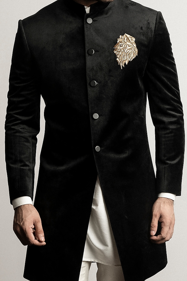 Black Embroidered Indo-Western Set by Line by Shamim Khan at Pernia's Pop Up Shop