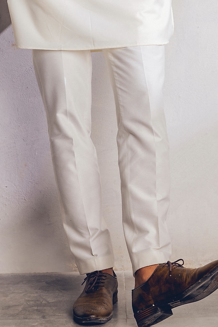 Ivory Raw Silk Mirror Work Nehru Jacket Set by Line by Shamim Khan at Pernia's Pop Up Shop