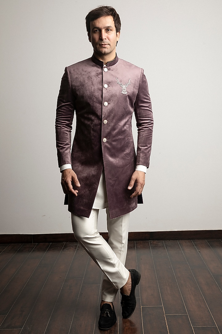 Lilac Embroidered Indo-Western Set by Line by Shamim Khan at Pernia's Pop Up Shop