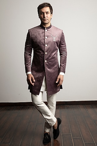 Lilac Embroidered Indo-Western Set by Line by Shamim Khan