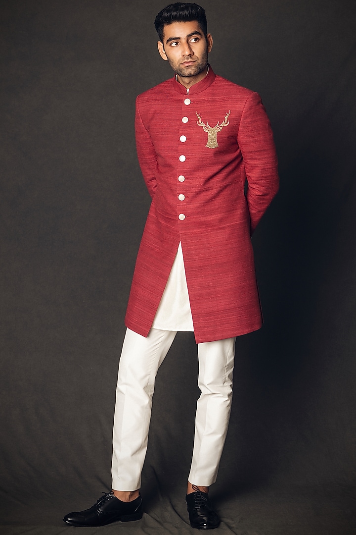 Maroon Embroidered Indo-Western Set by Line by Shamim Khan at Pernia's Pop Up Shop