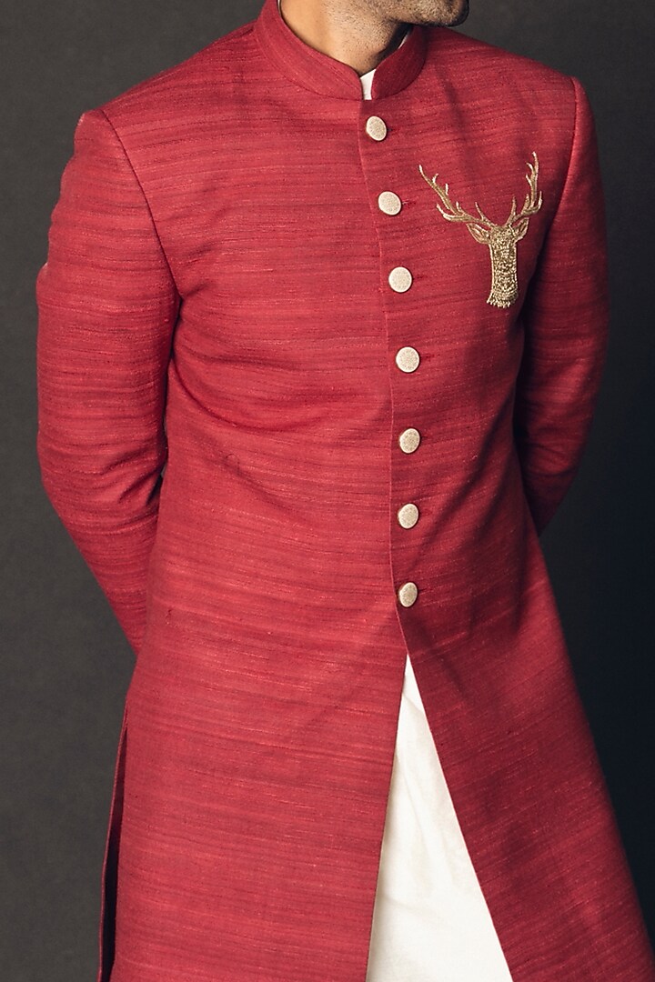 Maroon Embroidered Indo-Western Set by Line by Shamim Khan at Pernia's Pop Up Shop