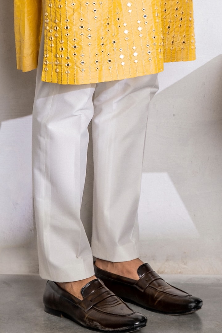 Mustard Embellished Kurta Set by Line by Shamim Khan at Pernia's Pop Up Shop