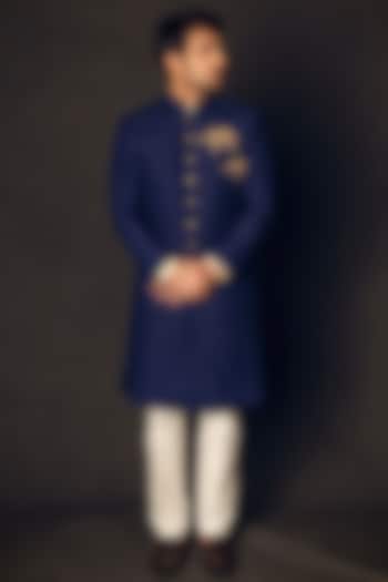 Navy Blue Embroidered Indo-Western Set by Line by Shamim Khan at Pernia's Pop Up Shop