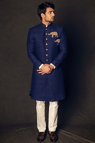 Navy Blue Embroidered Indo-Western Set by Line by Shamim Khan