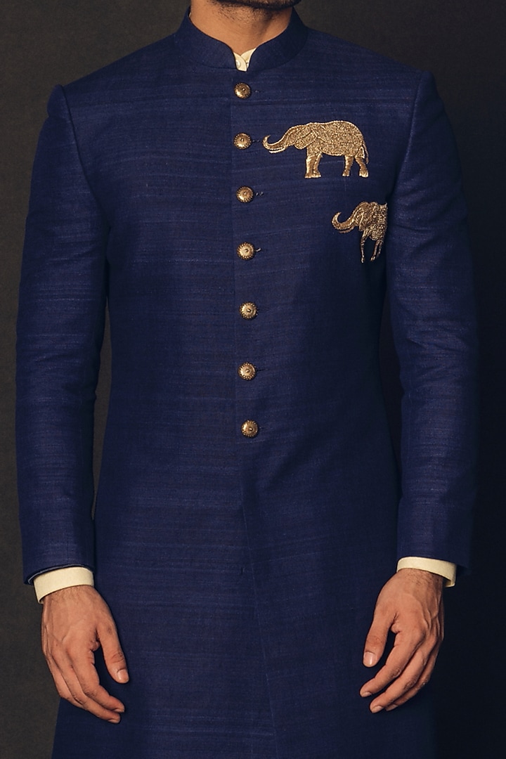 Navy Blue Embroidered Indo-Western Set by Line by Shamim Khan at Pernia's Pop Up Shop