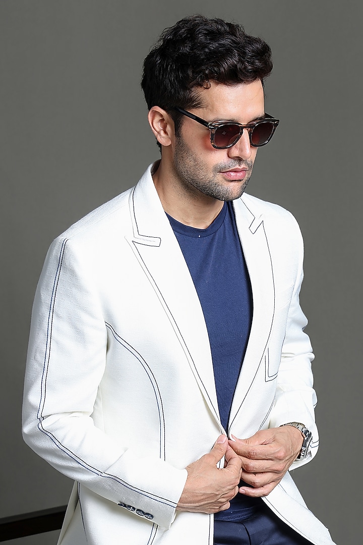 Ivory Wool Jacket Set by Line by Shamim Khan at Pernia's Pop Up Shop