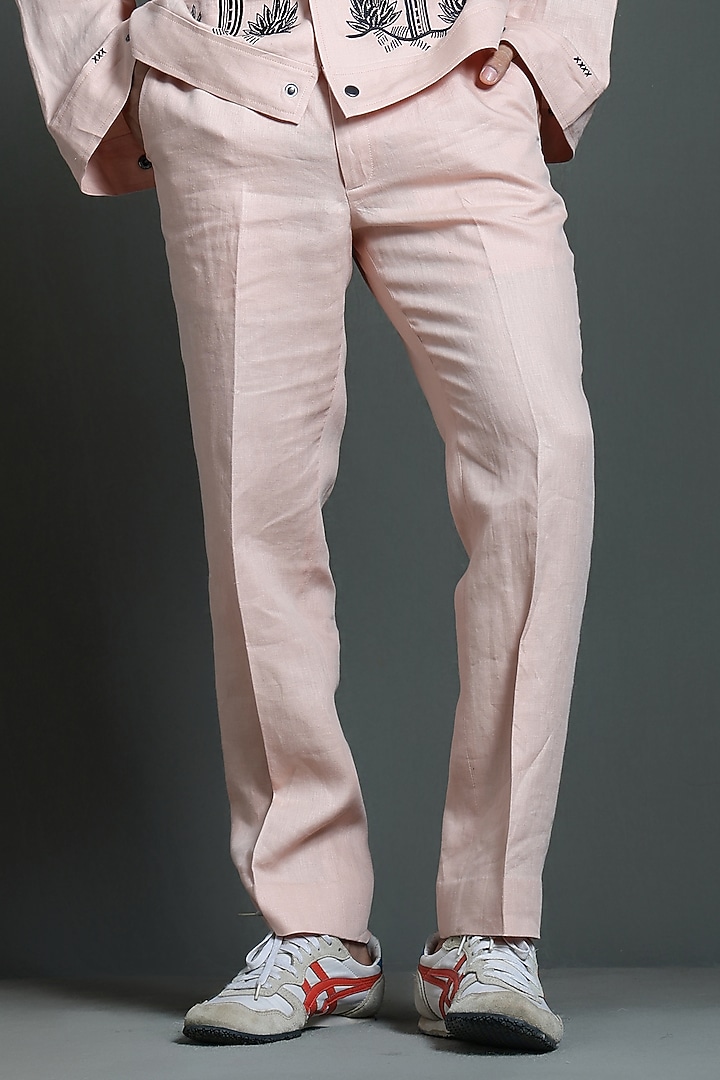 Peach Linen Embroidered Co-Ord Set by Line by Shamim Khan at Pernia's Pop Up Shop