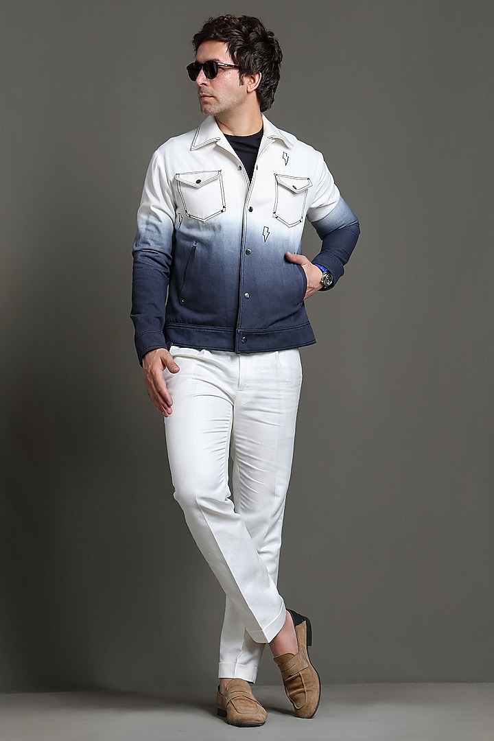 Blue & White Ombre Denim Jacket Set by Line by Shamim Khan at Pernia's Pop Up Shop