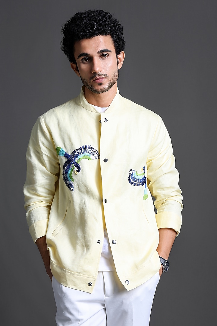 Yellow Linen Jacket Set by Line by Shamim Khan at Pernia's Pop Up Shop