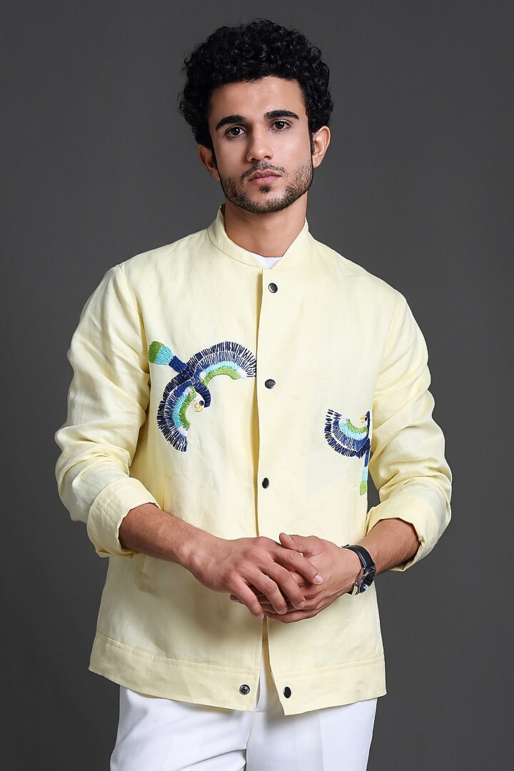 Yellow Linen Jacket Set by Line by Shamim Khan at Pernia's Pop Up Shop