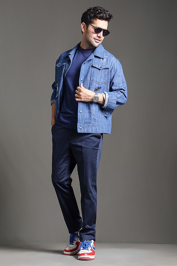 Blue Denim Jacket Set by Line by Shamim Khan at Pernia's Pop Up Shop
