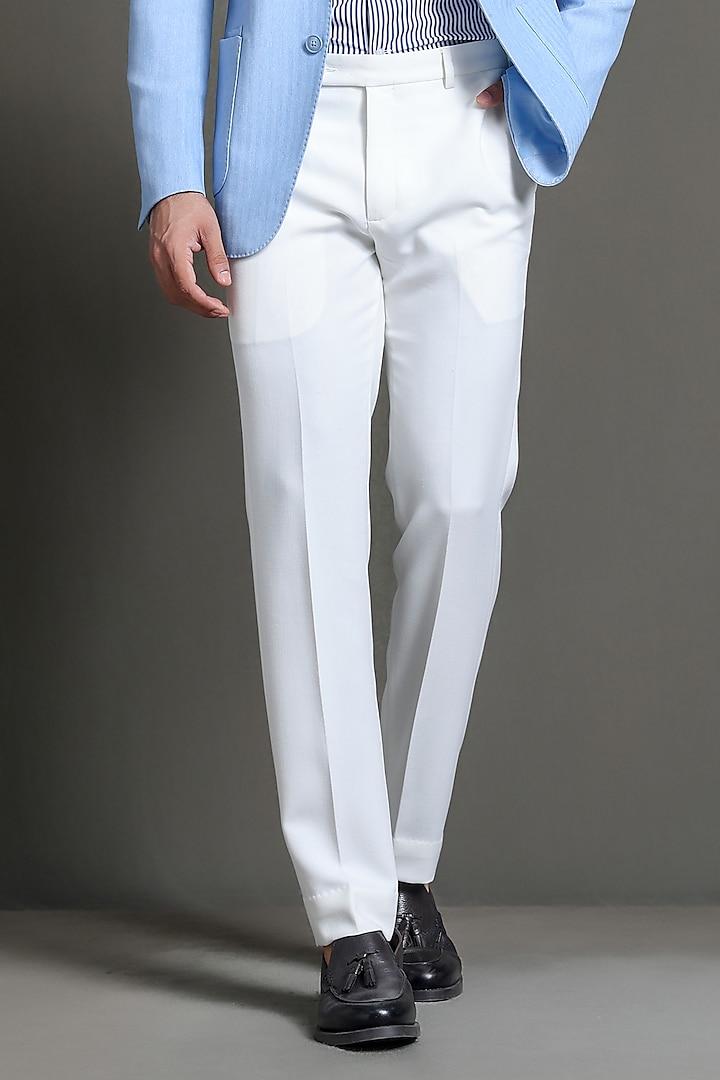 Powder Blue Linen Silk Blazer Set by Line by Shamim Khan at Pernia's Pop Up Shop
