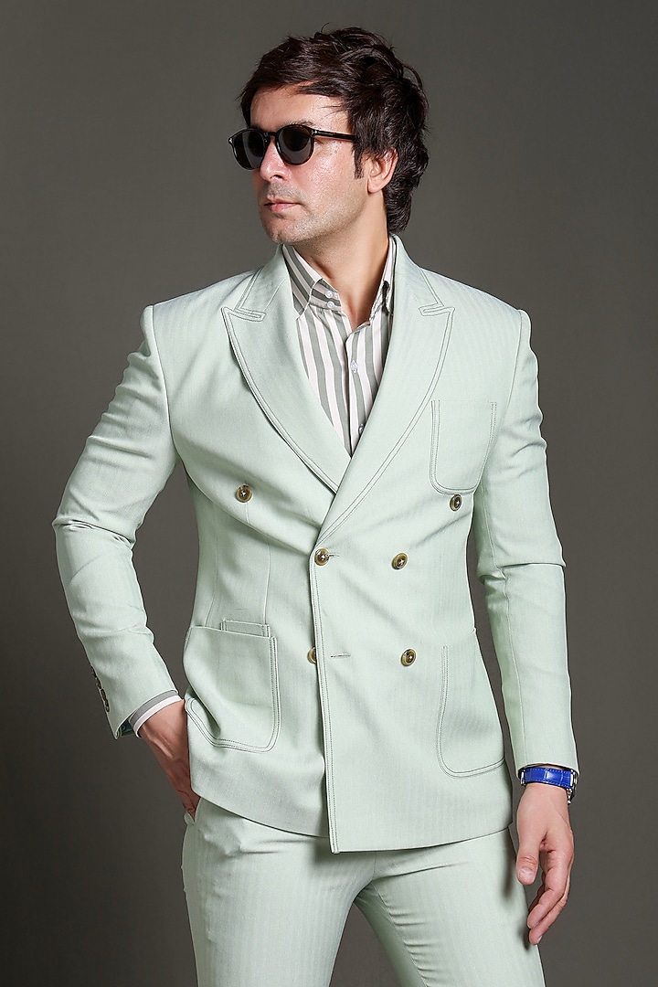 Mint Green Wool Double-Breasted Jacket Set by Line by Shamim Khan at Pernia's Pop Up Shop 2026 Mint Green Wool Double-Breasted Jacket Set by Line by Shamim Khan at Pernia's Pop Up Shop 2026