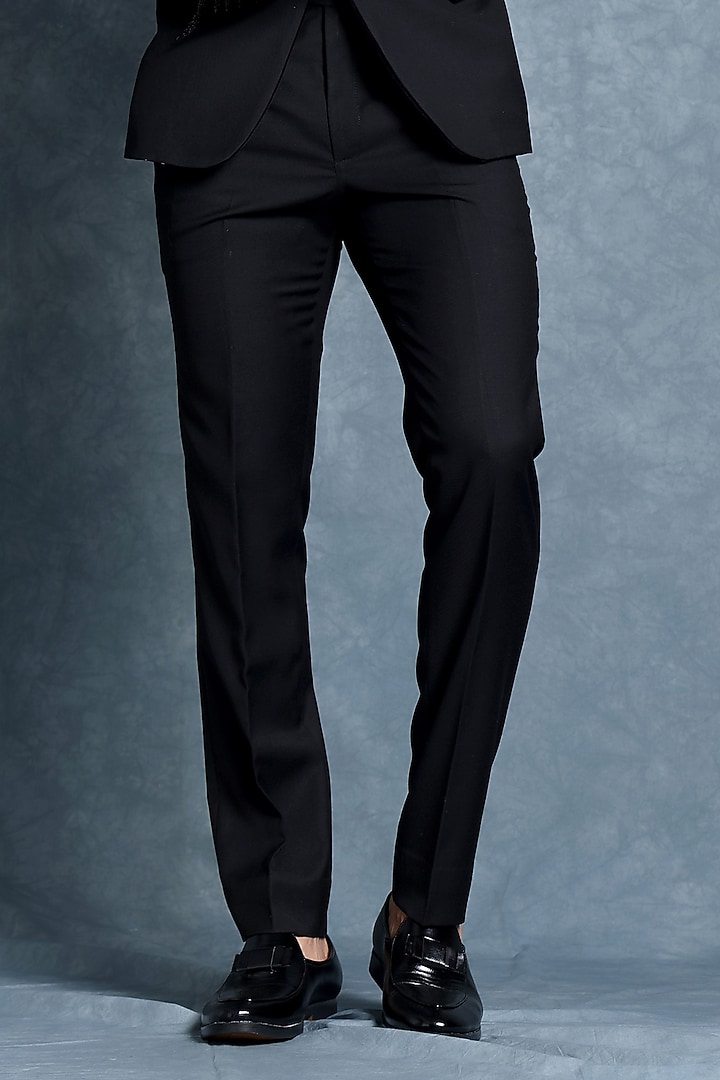 Black Wool Embroidered Tuxedo Set by Line by Shamim Khan at Pernia's Pop Up Shop