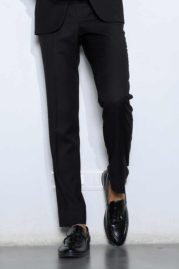 Black Wool Embroidered Tuxedo Set by Line by Shamim Khan at Pernia's Pop Up Shop