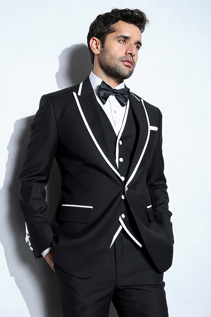 Black Wool Tuxedo Set by Line by Shamim Khan at Pernia's Pop Up Shop