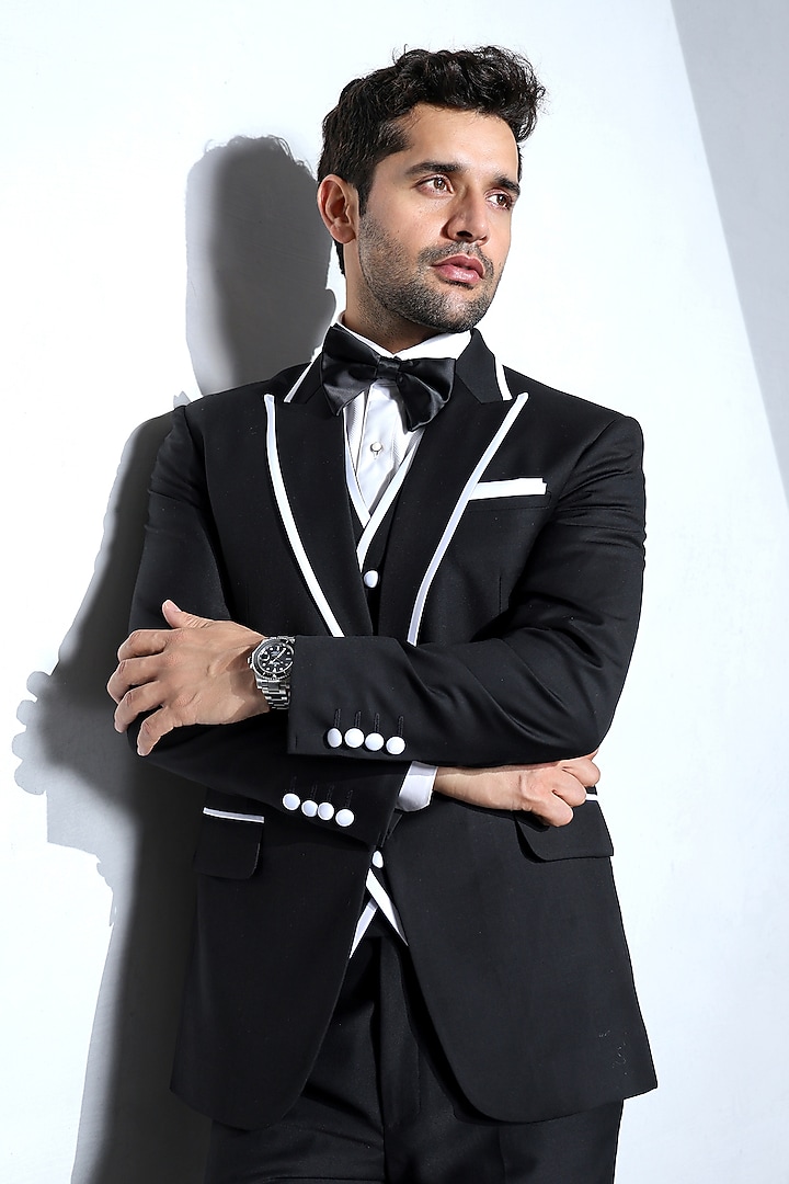 Black Wool Tuxedo Set by Line by Shamim Khan at Pernia's Pop Up Shop