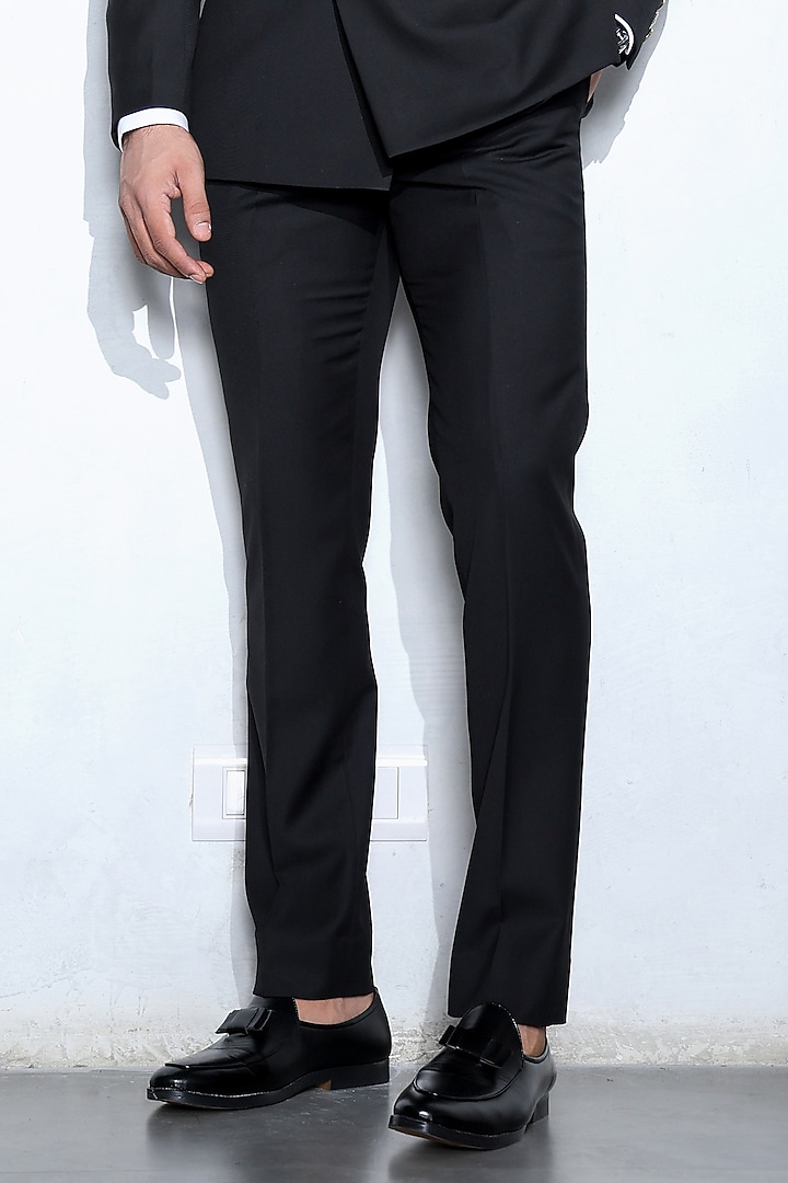 Black Wool Double-Breasted Tuxedo Set by Line by Shamim Khan at Pernia's Pop Up Shop