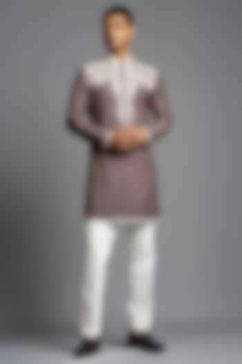 Brown Cotton Viscose Mirror Embroidered Kurta Set by Line by Shamim Khan at Pernia's Pop Up Shop