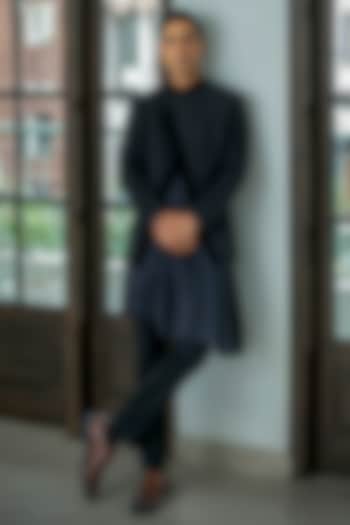 Black Silk Jacquard Glass Cutwork Wedding Indowestern Set by Line by Shamim Khan at Pernia's Pop Up Shop