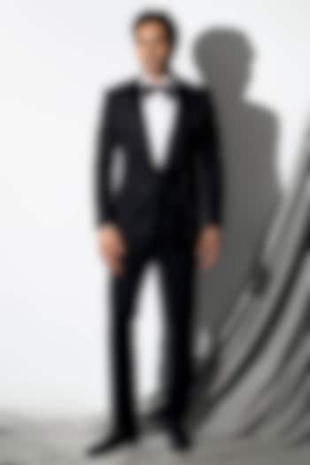 Black Wool Beadwork Tuxedo Set by Line by Shamim Khan at Pernia's Pop Up Shop