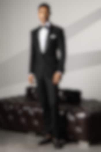 Black Wool Crystal Embroidered Tuxedo Set by Line by Shamim Khan at Pernia's Pop Up Shop