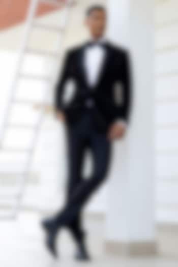 Black Wool Bead work Tuxedo Set by Line by Shamim Khan at Pernia's Pop Up Shop