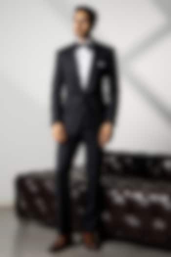 Black Wool Glass Cutwork Tuxedo Set by Line by Shamim Khan at Pernia's Pop Up Shop