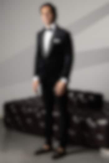 Black Wool Crystal Stone Embroidered Tuxedo Set by Line by Shamim Khan at Pernia's Pop Up Shop