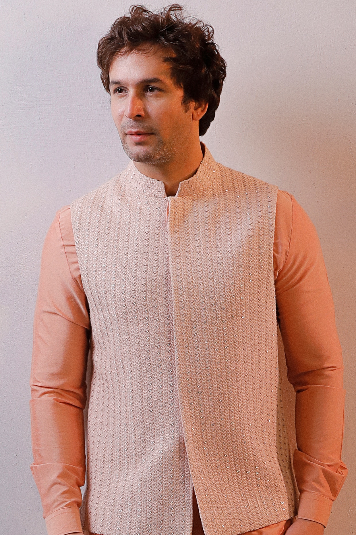 Ankit V Kapoor Fahad Embroidered Cotton Silk Nehru Jacket | Peach,  Sleeveless, Cotton Silk, Mandarin Coll… in 2023 | Cotton silk fabric, Nehru  jacket for men, Nehru jackets