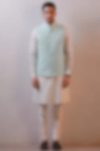 Mint Green Georgette Embroidered Nehru Jacket Set by Line by Shamim Khan at Pernia's Pop Up Shop