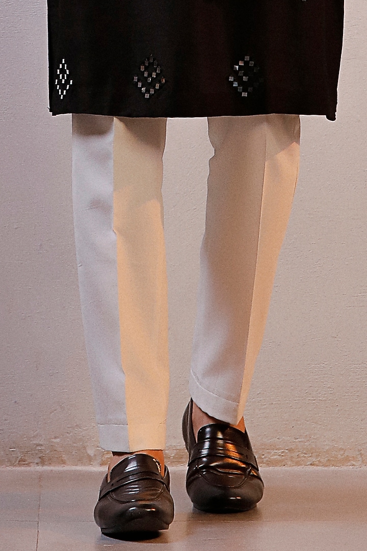 Black Silk Mirror Work Kurta Set by Line by Shamim Khan at Pernia's Pop Up Shop